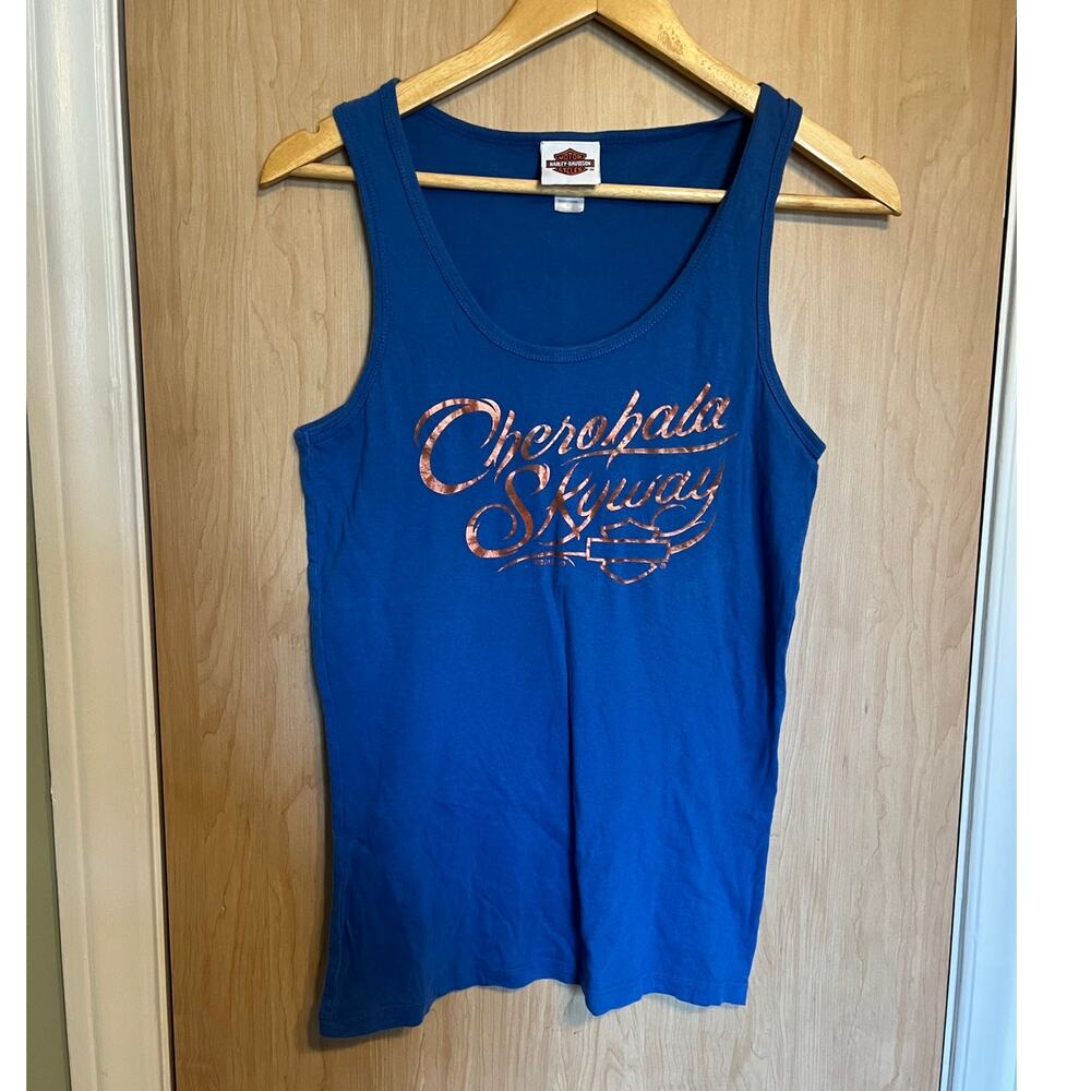 Harley Davidon 2010's Blue Tank Top Moto Smokey Mountain Biker Motorcycle